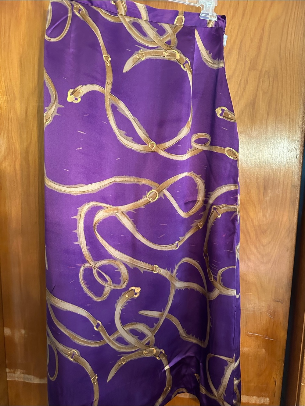Terry Lewis NWT 100% Silk Purple Equestrian Status Print Skirt S